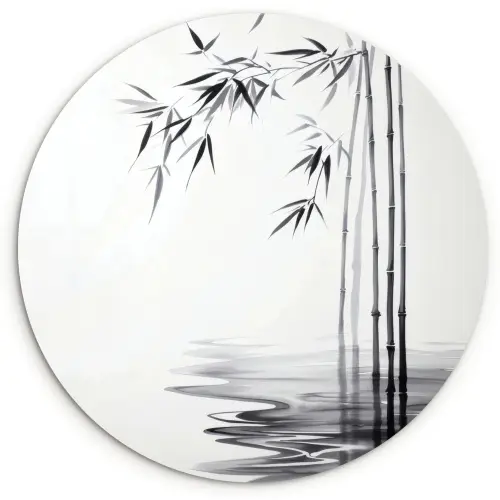 Bamboestammen - Water - Minimalistisch - Wit Wandcirkel kunststof plaat 5mm dik klein -3d