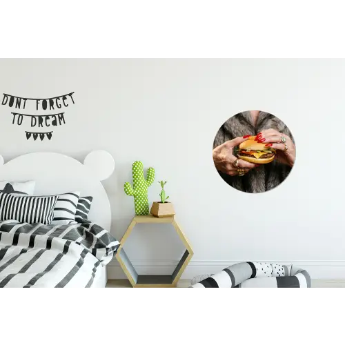 Vrouw - Hamburger - Bontjas Wandcirkel aluminium klein -kinderkamer