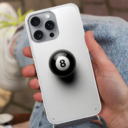 Biljartbal - Getal - Acht - Wit Hoesje iPhone 16 Pro Max met koord klein -sfeer3