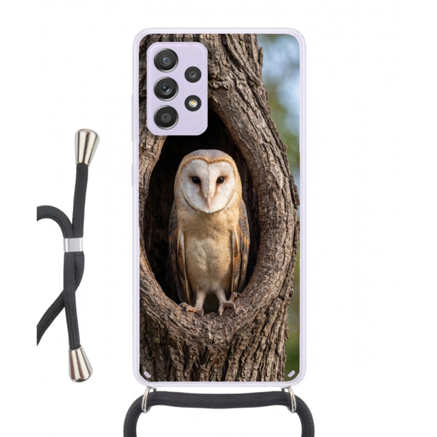 Kerkuil - Boom - Natuur - Bruin Hoesje Samsung Galaxy A52 5G met koord klein -3d
