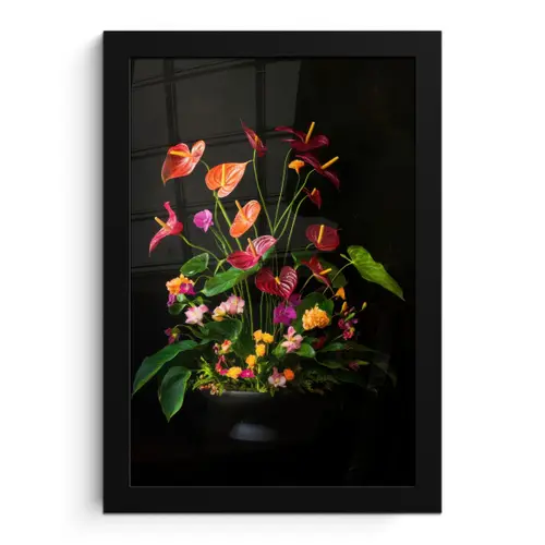 Bloemen - Vaas - Kleurrijk fotolijst zwart zonder passe partout klein -3d