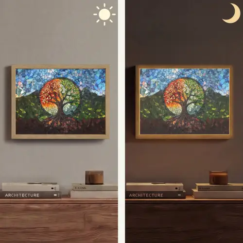 Boom - Seizoenen - Mozaïek - Bergen Light Box met batterij (Wandlamp) middel -sfeer3
