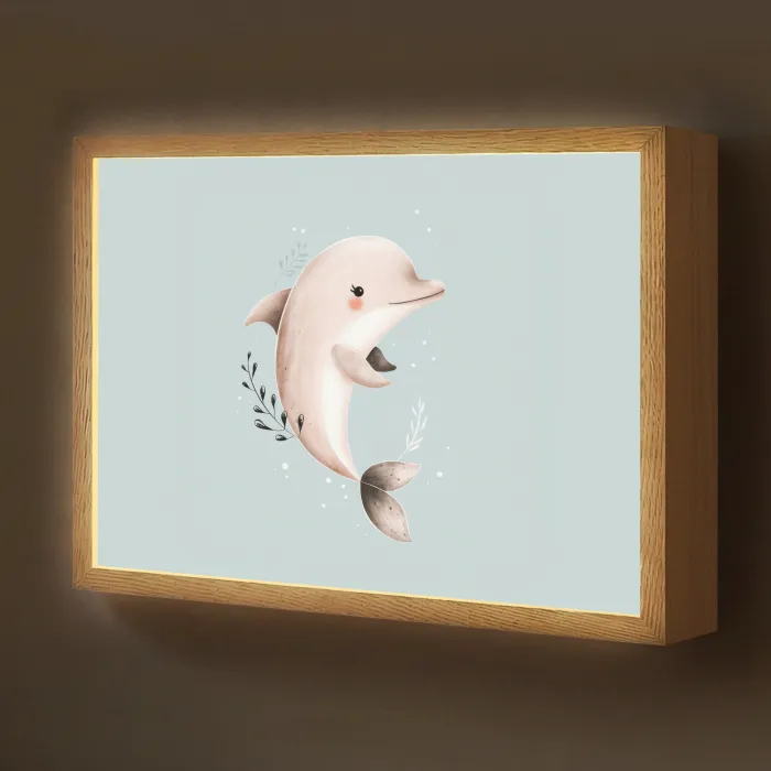 Dolfijn - Zeewier - Grijs Light Box met batterij (Wandlamp kind) middel -z3d_website