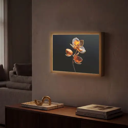 Bloem - Orchidee - Oranje Light Box met batterij (Wandlamp) middel -sfeer1