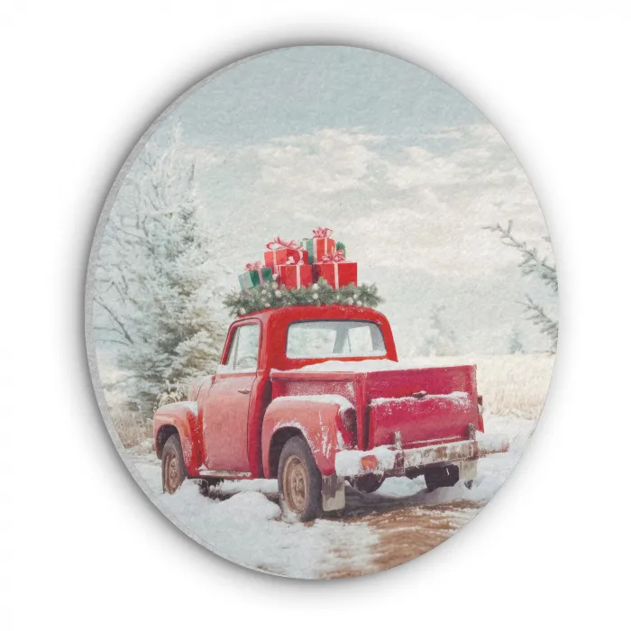 Auto - Rood - Cadeaus - Winter - Sneeuw - Kerst Akoestische PET Vilt - Rond klein -3d