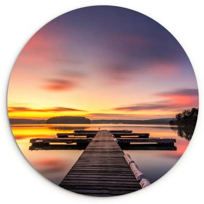 Steiger - Zonsondergang - Water - Zee - Reflectie Wandcirkel kunststof plaat 5mm dik klein -3d
