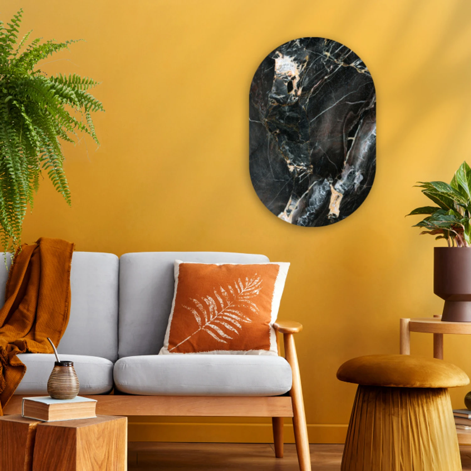 Marmer - Zwart - Goud - Patroon Wandcirkel Ovaal Forex klein -sfeer4