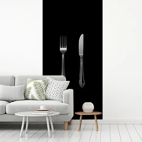 Vork - Mes - Zilver fotobehang vinyl groot -woonkamer