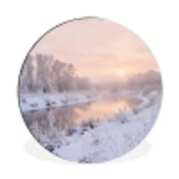 Rivier - Winter - Landschap - Sneeuw - Zonsopgang Wandcirkel aluminium klein -3d