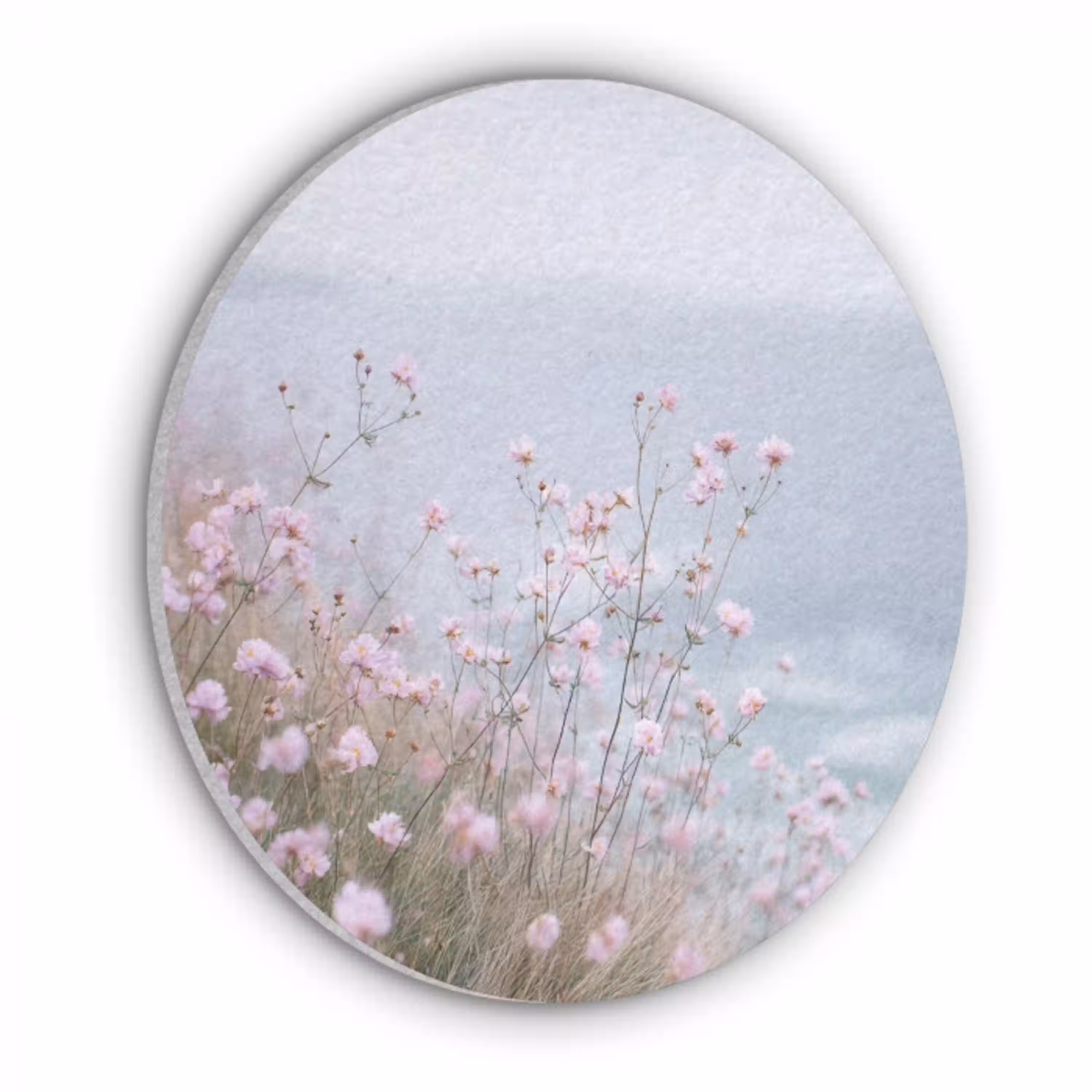 Klif - Bloemen - Zee - Roze Akoestische PET Vilt - Rond klein -3d