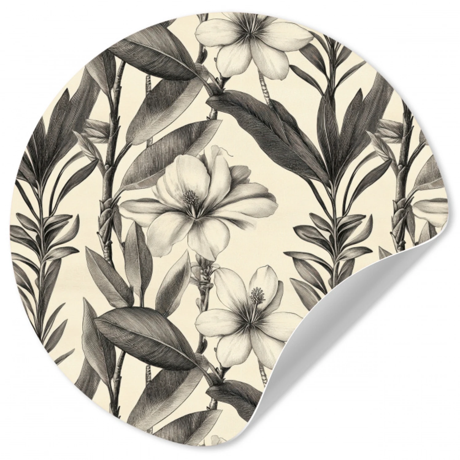 Klassiek - Botanisch - Zwart - Beige Wandcirkel behangsticker klein 186 -3d
