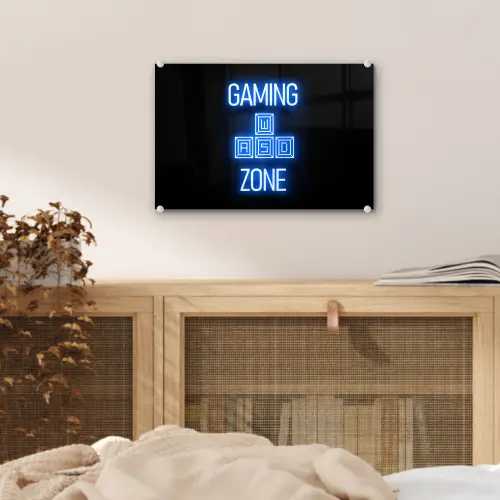 Gaming - Tekst - Gaming zone - Neon - Blauw plexiglas 5mm klein -sfeer4