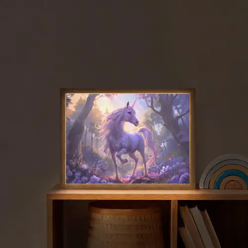 Eenhoorn - Paars - Sprookje - Fantasy dier Light Box met batterij (Wandlamp kind) middel -sfeer1_kind