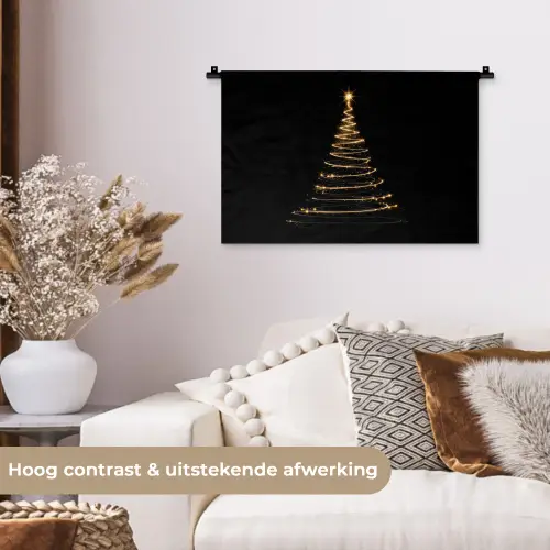 Magisch - Kerstboom - Lichtspiralen - Zwart Wandkleed katoen klein -sfeer1