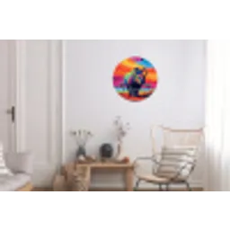Neushoorn - Zonsondergang - Savanna - Kleurrijk Wandcirkel aluminium klein -woonkamer