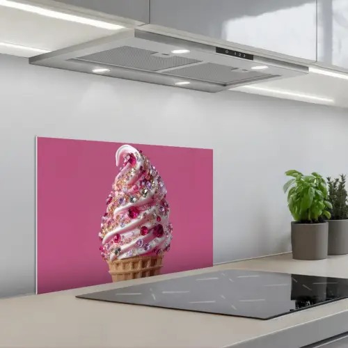 Softijs - Edelstenen - Roze - Hoorntje keuken achterwand spatscherm klein -3d_schuin