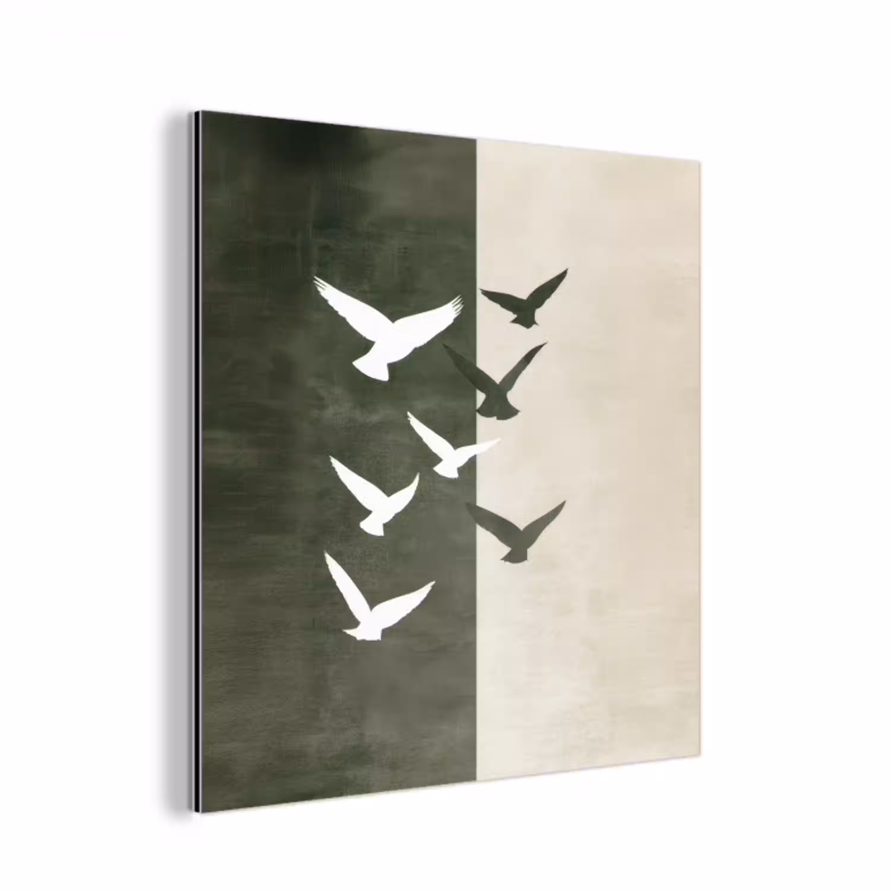 Japandi - Vogel - Groen aluminium wit klein -3d