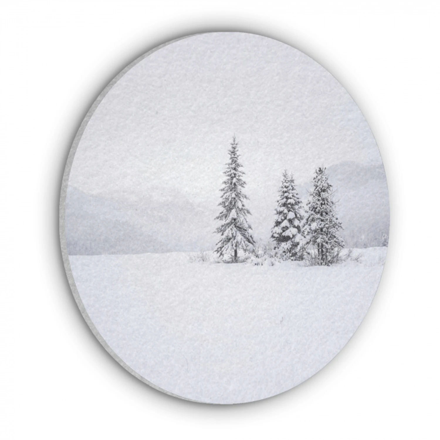 Fijnsparren - Sneeuw - Winter - Landschap - Stilte Akoestische PET Vilt - Rond klein -3d