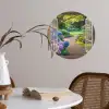 Doorkijk - Tuin - Raam - Hortensia - Bloemen Wandcirkel behangsticker klein -sfeer3