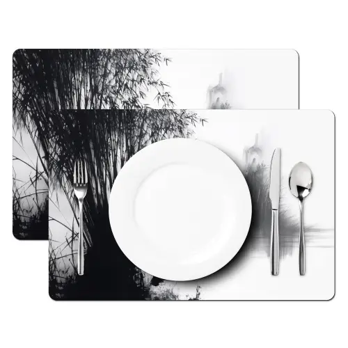 Boot - Rivier - Bamboe - Wit Placemat vinyl groot -zzsfeer2_Kitchenyeah-website