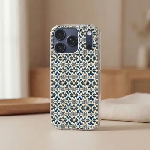 Tegel - Patroon - Blauw - Beige Telefoonhoesje iPhone 17 Pro klein 878 -sfeer2