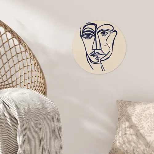 Minimalistisch - Lijnillustratie - Beige - Donkerblauw Wandcirkel behangsticker klein -sfeer4