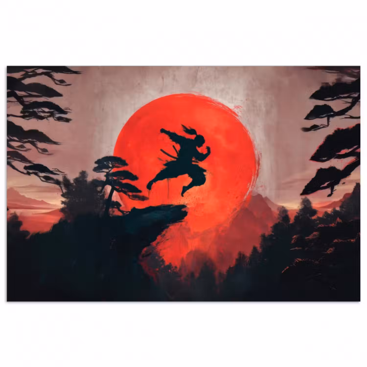 Poster - Sonne - Krieger - Bäume - Berge
