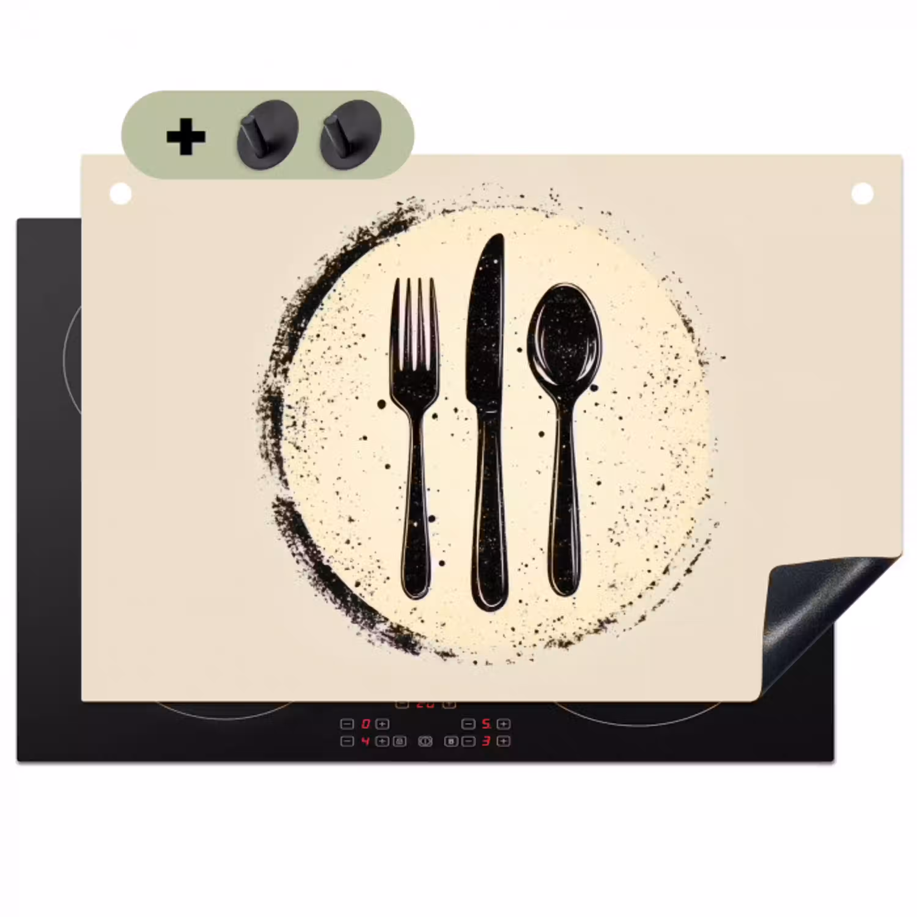 Zwart - Bestek - Rondje Inductie beschemer met haakjes klein -3d