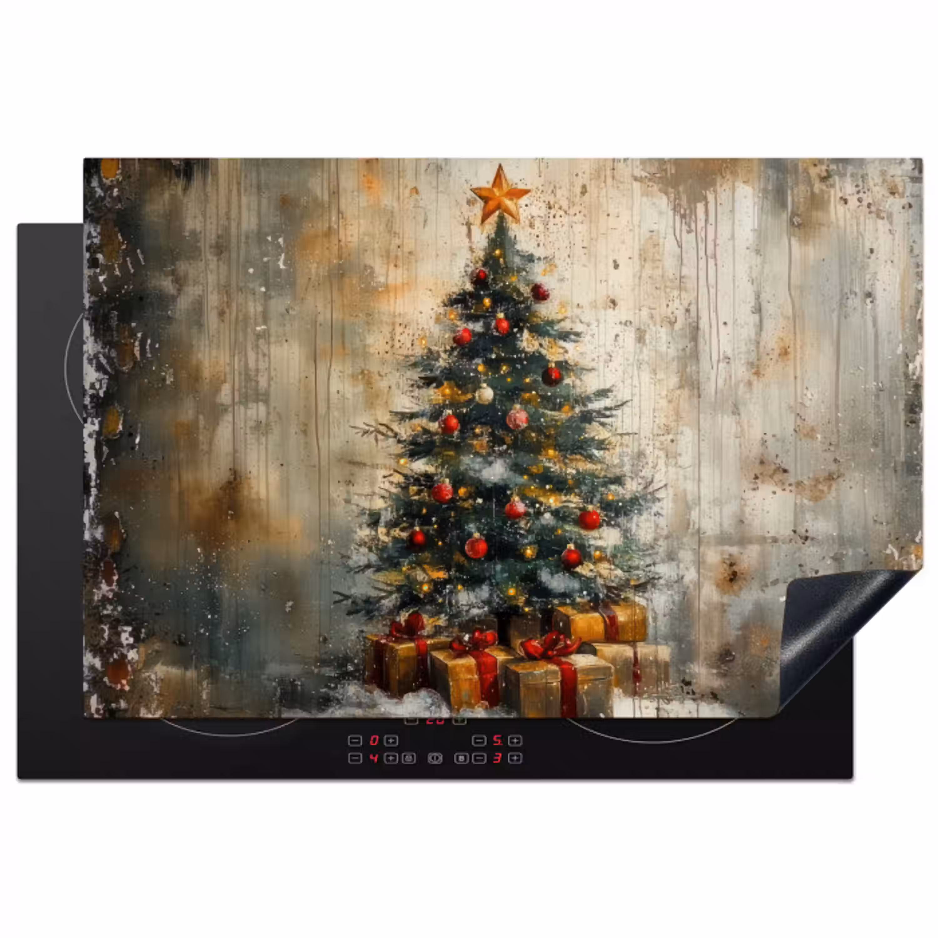 Kerstboom - Vintage - Kerst - Cadeau Inductie beschermer vinyl 3mm klein -3d