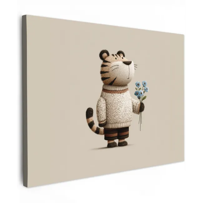Canvas Print - Tiger - Blue flowers - Quiet