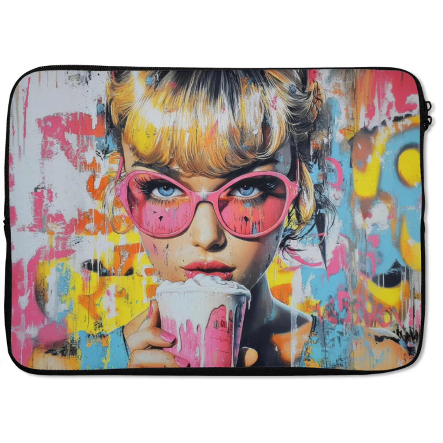 Expressief - Milkshake - Vrouw - Felle kleuren laptophoes neopreen klein -zkaufland3dotto