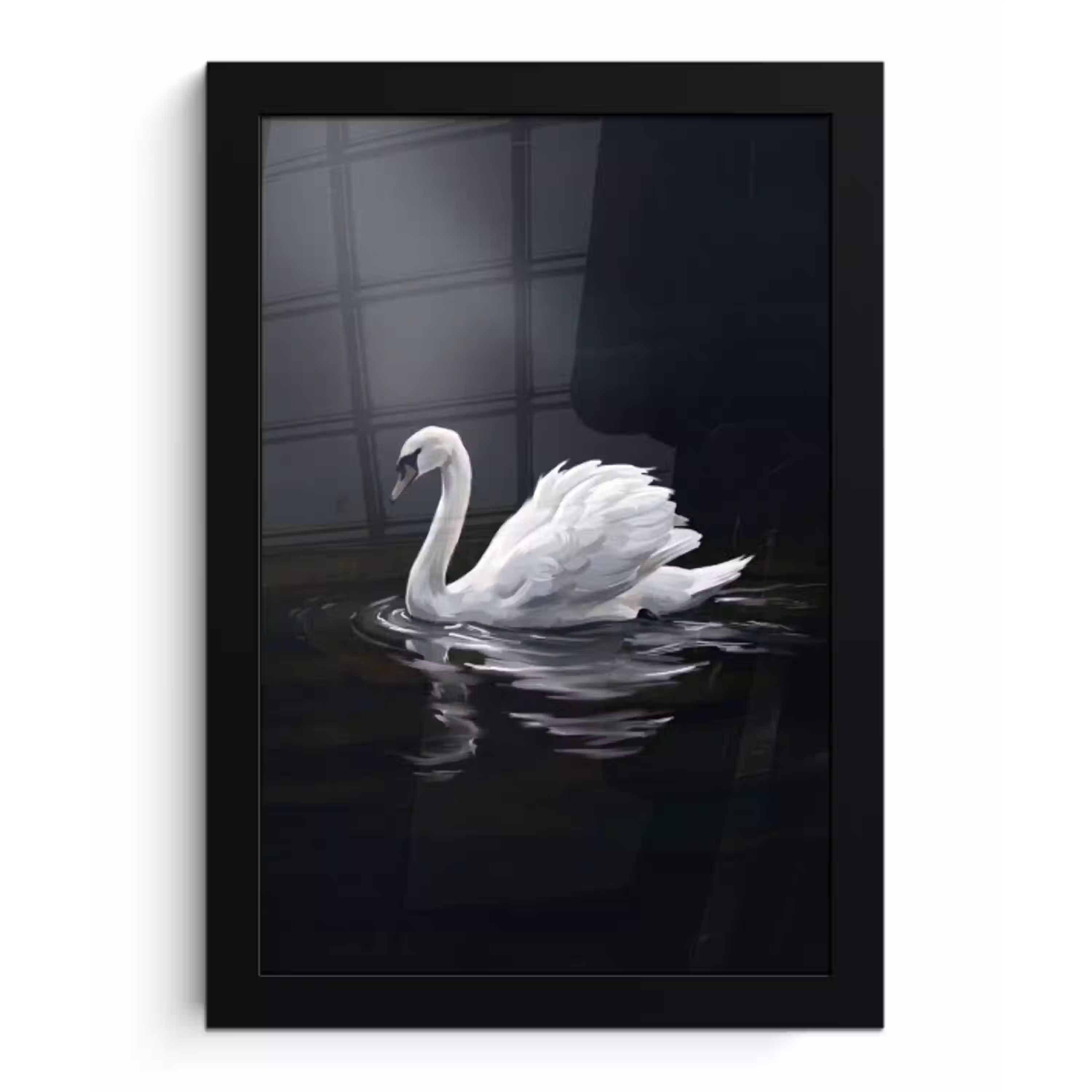 Zwaan - Water - Natuur - Realistisch - Wit fotolijst zwart zonder passe partout klein -3d