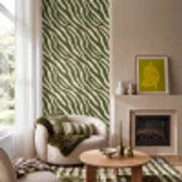 Zebra - Patroon - Groen Behang Vinyl klein 1060 -sfeer2