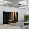 Konijn - Bos - Zonnestralen keuken achterwand spatscherm klein -3d_schuin