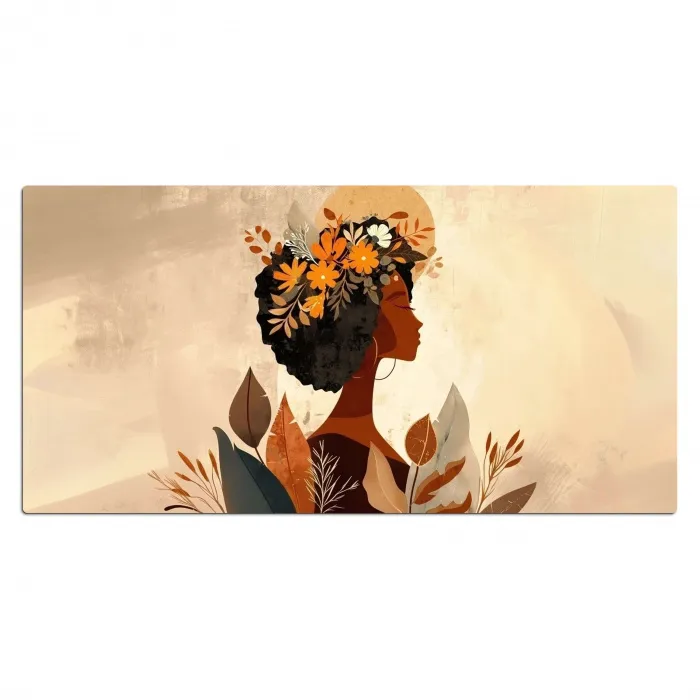 Vrouw - Krullen - Bloemen - Beige Muismat XXL klein -3d_leeg