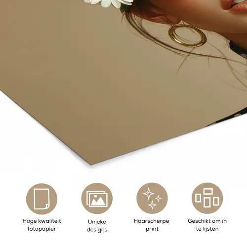 Vrouw - Beige - Bloem - Modern - Portret poster papier klein -closeup_NL