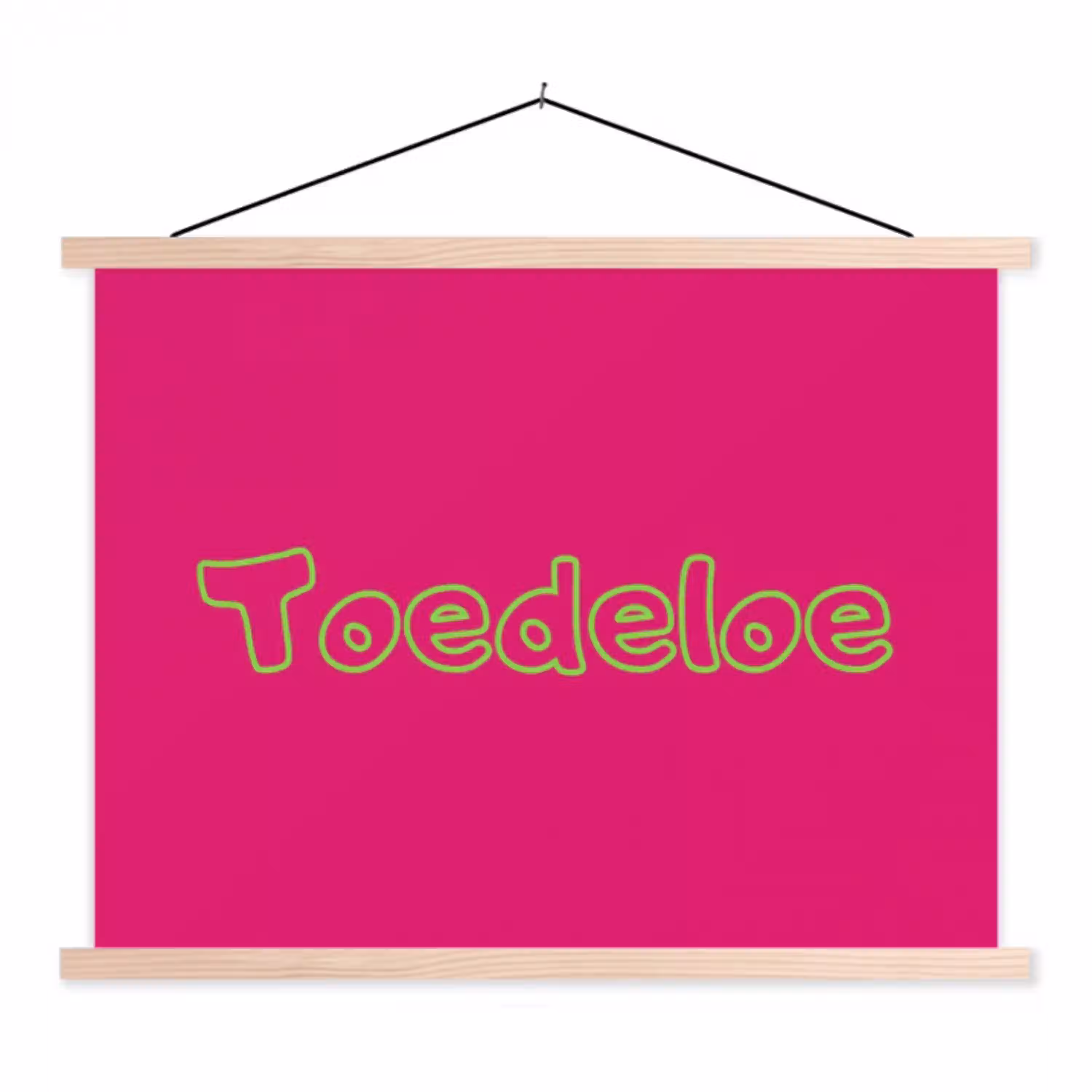 Toedeloe - Groen - Roze textielposter latten blank klein -3d