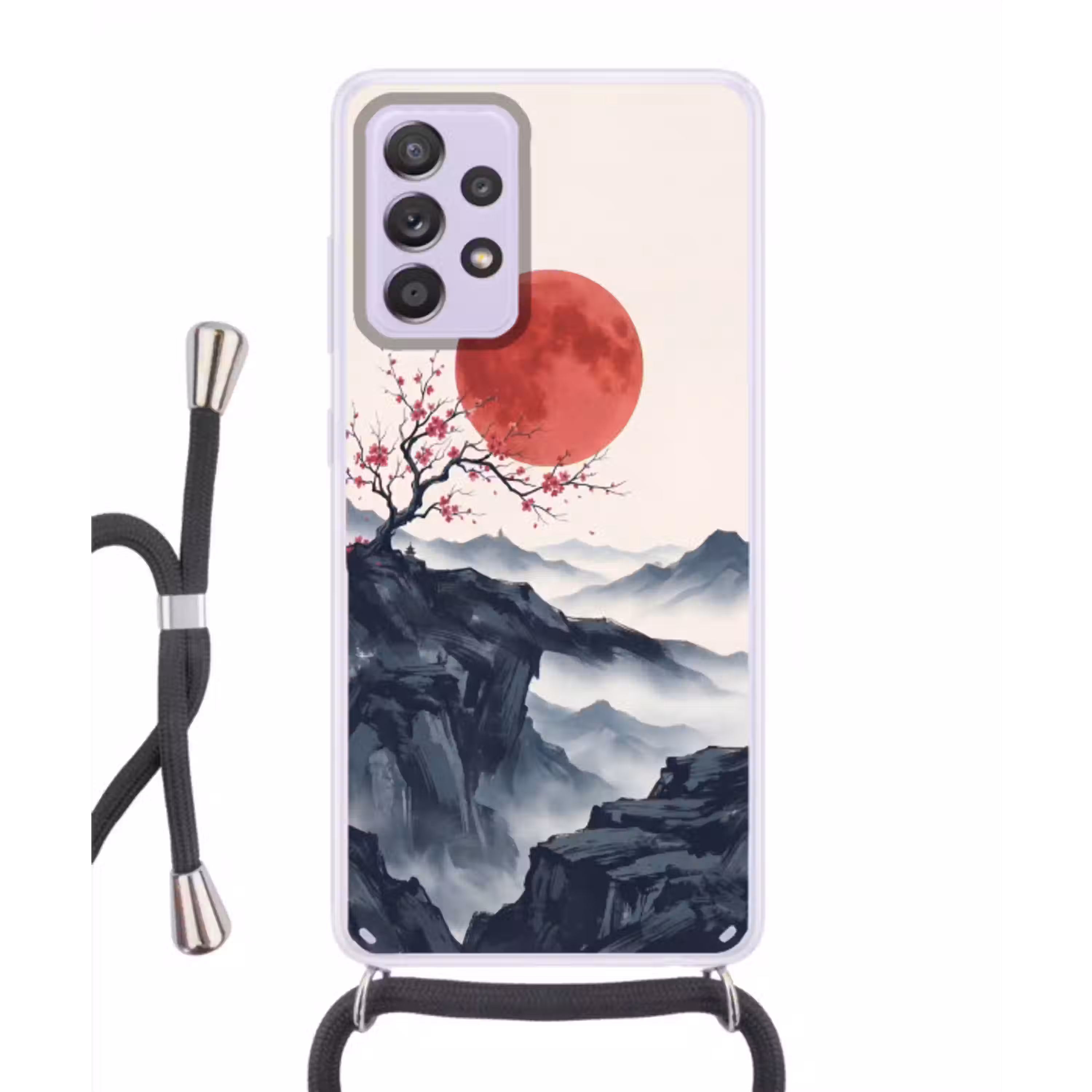 Kersenbloesem - Oosters - Rood Hoesje Samsung Galaxy A52 5G met koord klein -3d