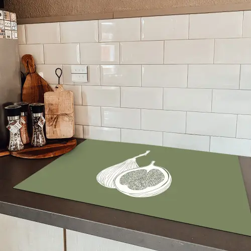 Vijgen - Minimalistisch - Getekend - Mosgroen Inductie beschermer vinyl 3mm klein -sfeer3