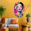 Vrouw - Portret - Abstract - Paars Wandcirkel Ovaal Glas middel -sfeer4