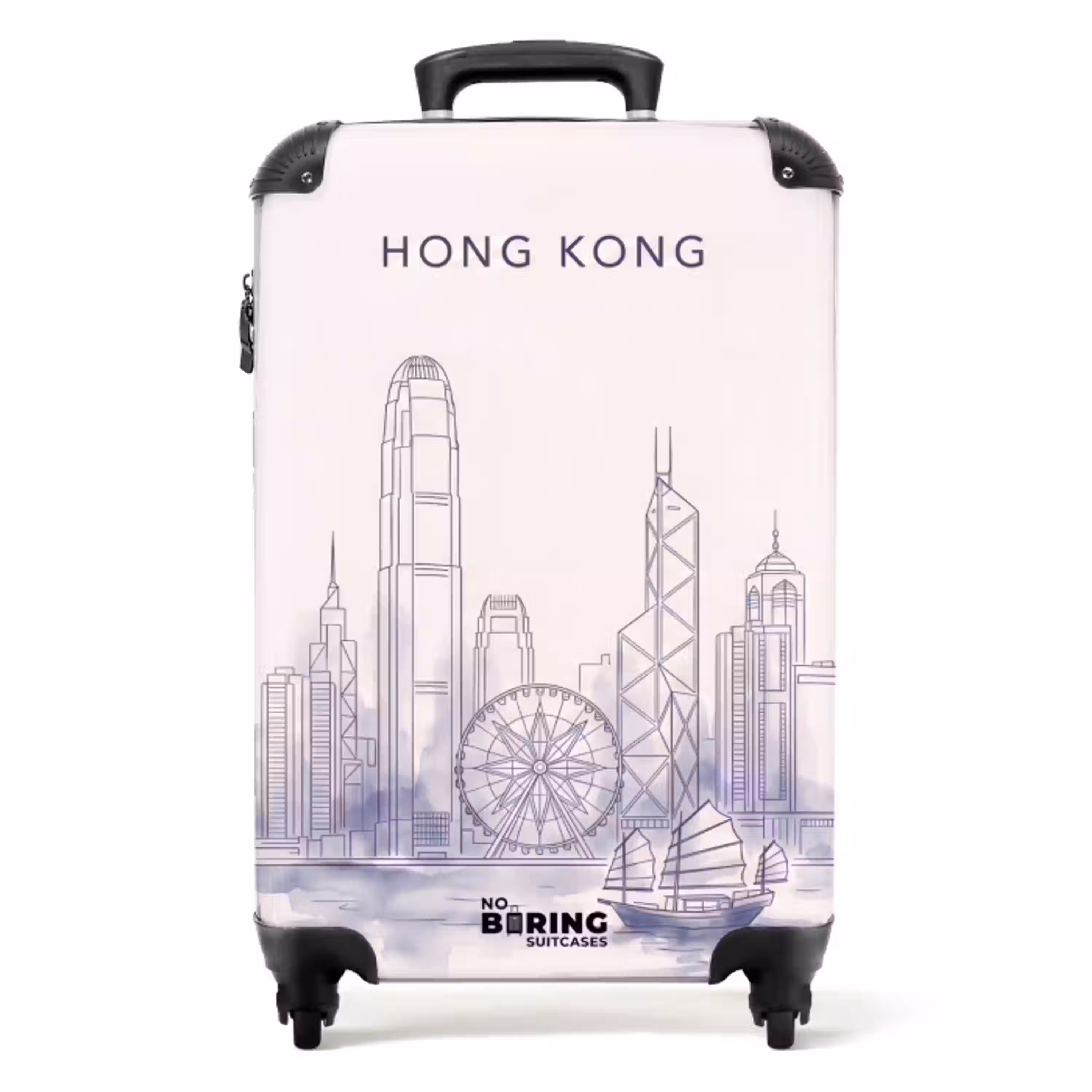 Stad - Skyline - Water - Lijntekening - Blauw NBS - Handbagage koffer - Volwassenen Unisex middel -productfoto_recht