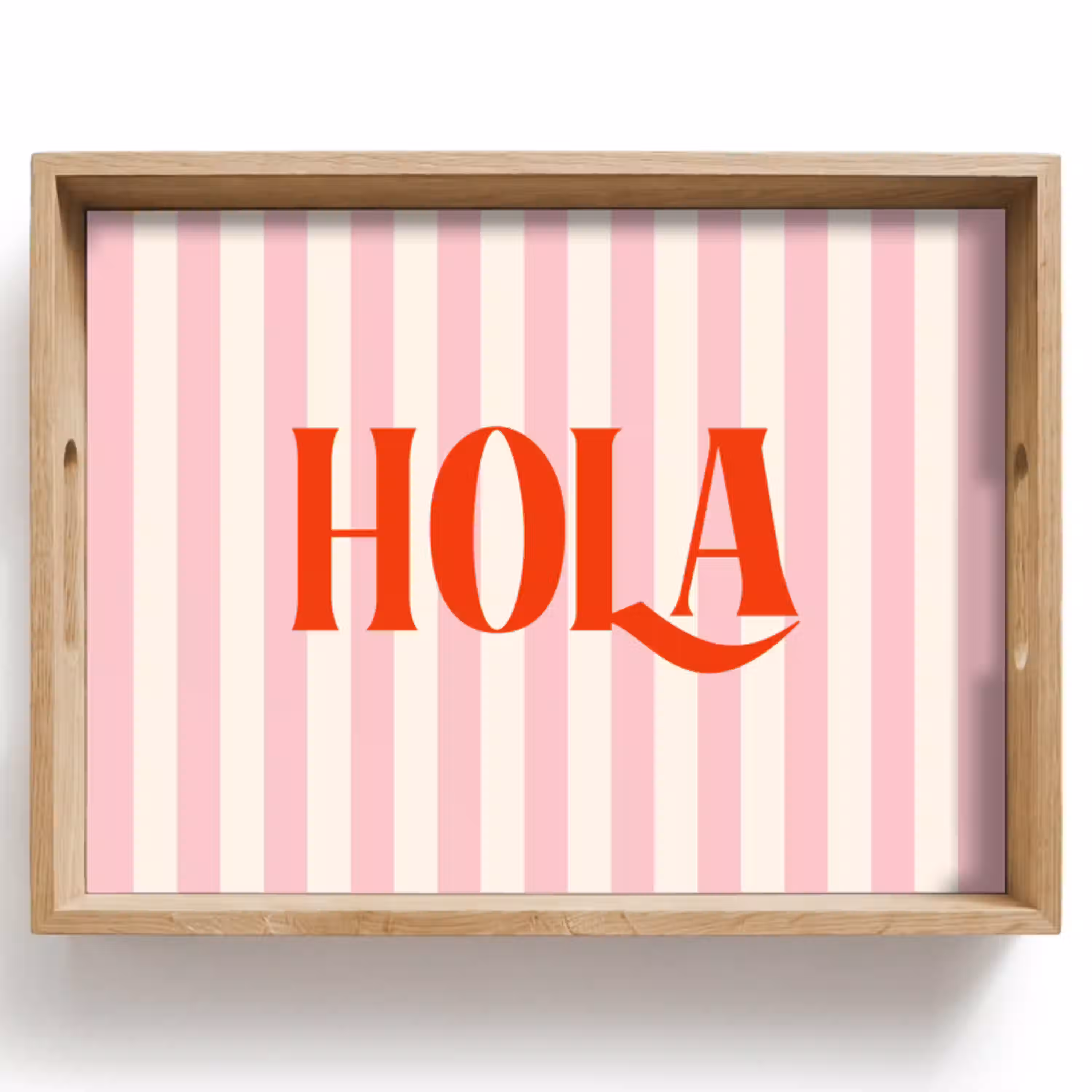 Hola - Quote -  Strepen - Pastel - Roze - Rood - Wit Dienblad Rechthoek middel -z3d_shopping