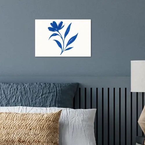 Bloem - Blaadjes - Minimalistisch - Blauw poster papier klein -sfeer2