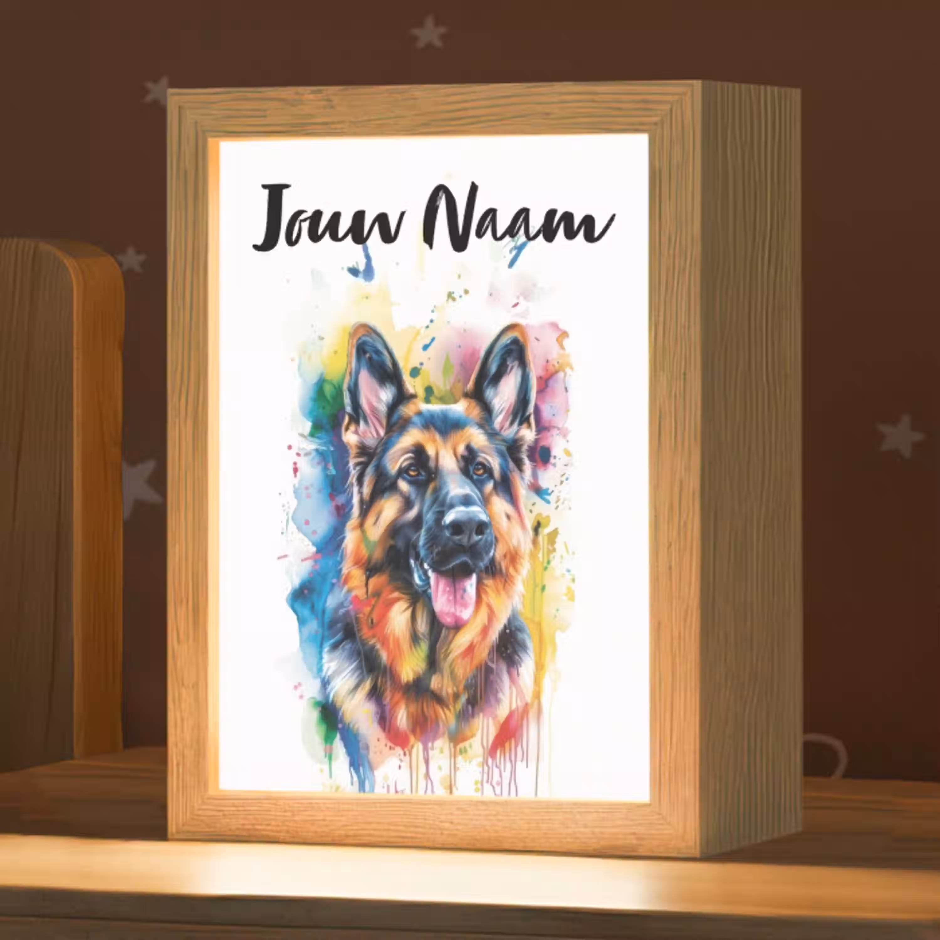 Hond - Verf - Dieren - Kleurrijk - Duitse Herder Light Box met kabel (Kinderlampje) klein -zzz_3d_website