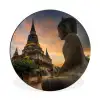 Tempel - Zonsondergang - Boeddha beelden - Buddha Wandcirkel aluminium klein -3d