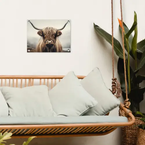 Schotse hooglander - Hoorns - Landschap tuinposter los doek klein -sfeer7
