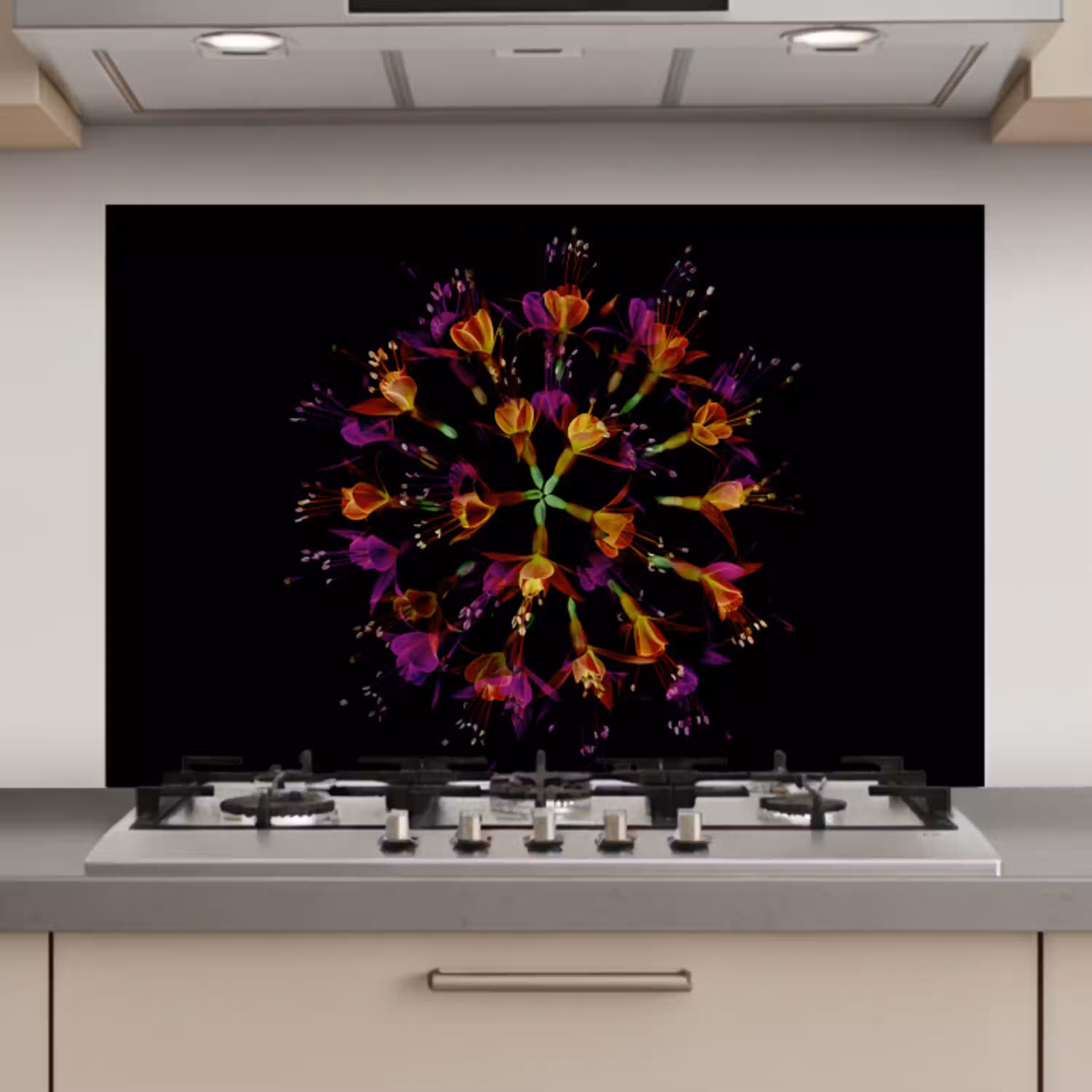 Bloemen - Oranje - Roze - Zwart keuken achterwand spatscherm klein -3d_website