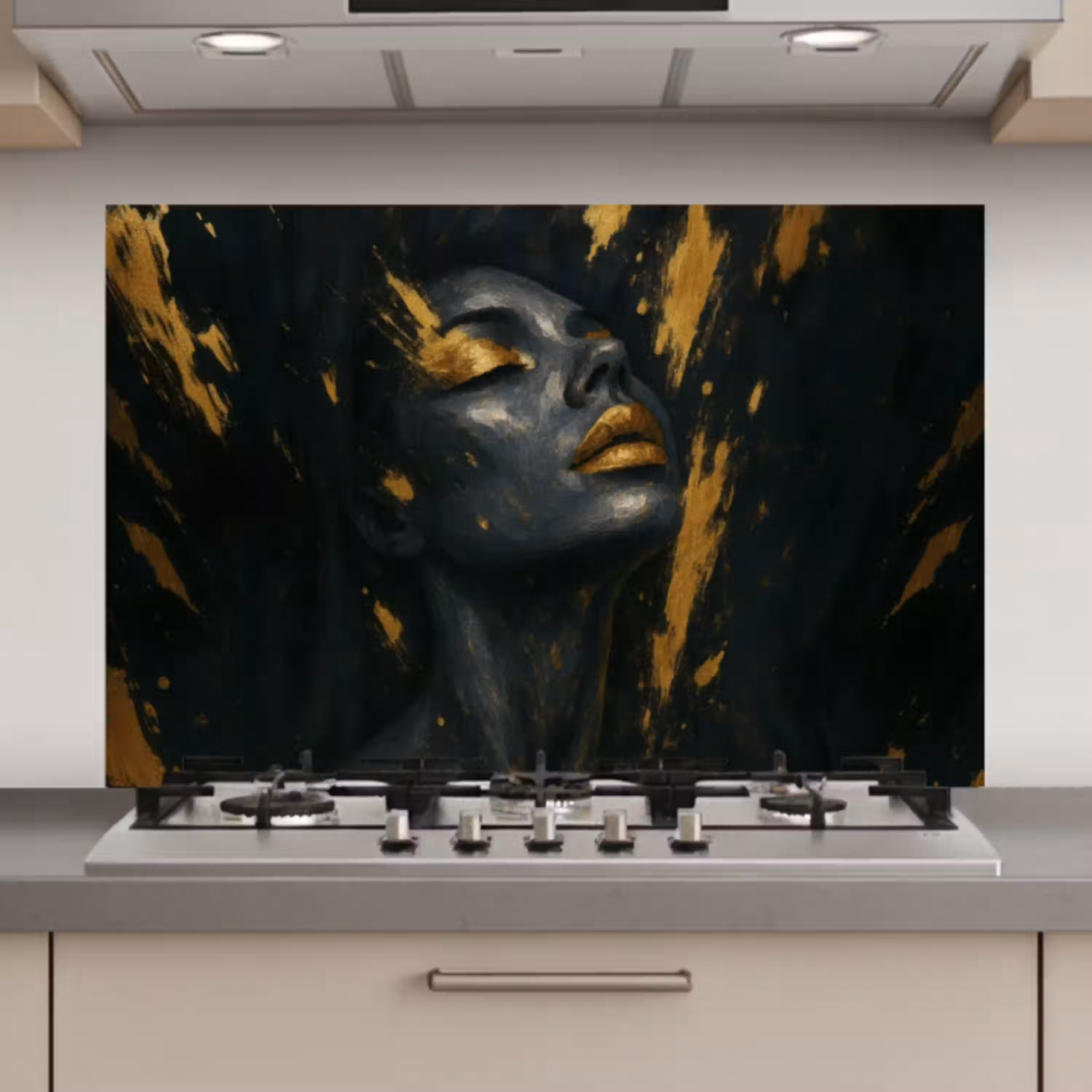 Gezicht - Vrouw - Verfspatten - Abstract keuken achterwand spatscherm klein -3d_website