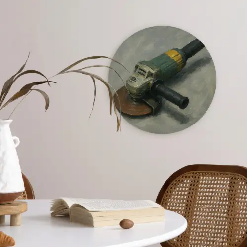 Haakse slijper - Schilderij - Gereedschap Wandcirkel plexiglas klein -sfeer4
