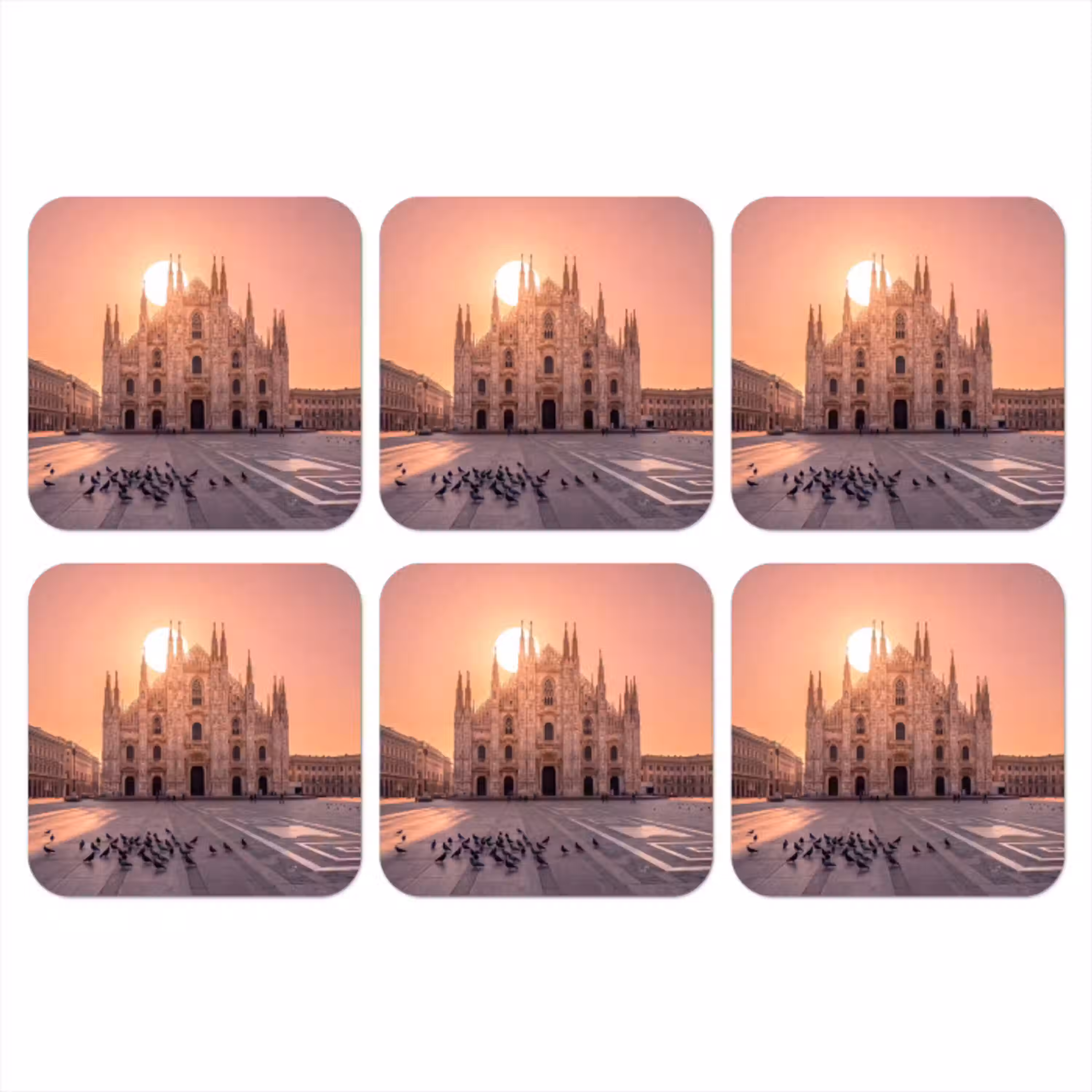 Architectuur - Milaan - Plein - Zonsopgang - Oranje onderzetter kurk middel -3d